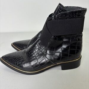 Valentina Black Crocodile Pattern Ankle Boots